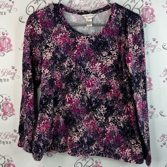 Christopher & Banks shirt multicolor Pink  Purple black dotted Long Sleeve Top - Picture 1 of 12